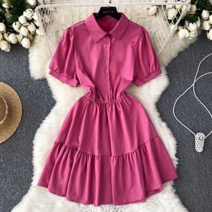 French style polo collar dress women summer